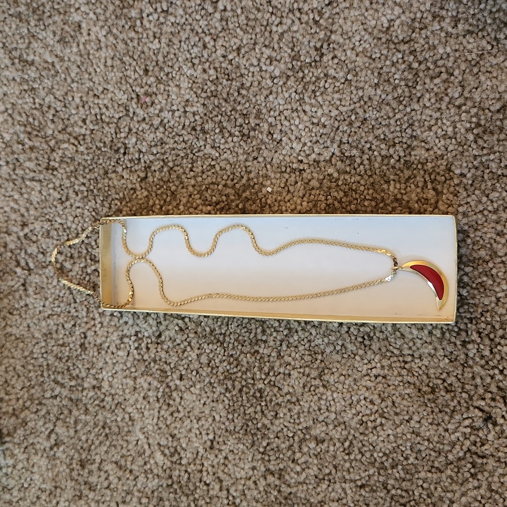 Handmade gold and red moon necklace